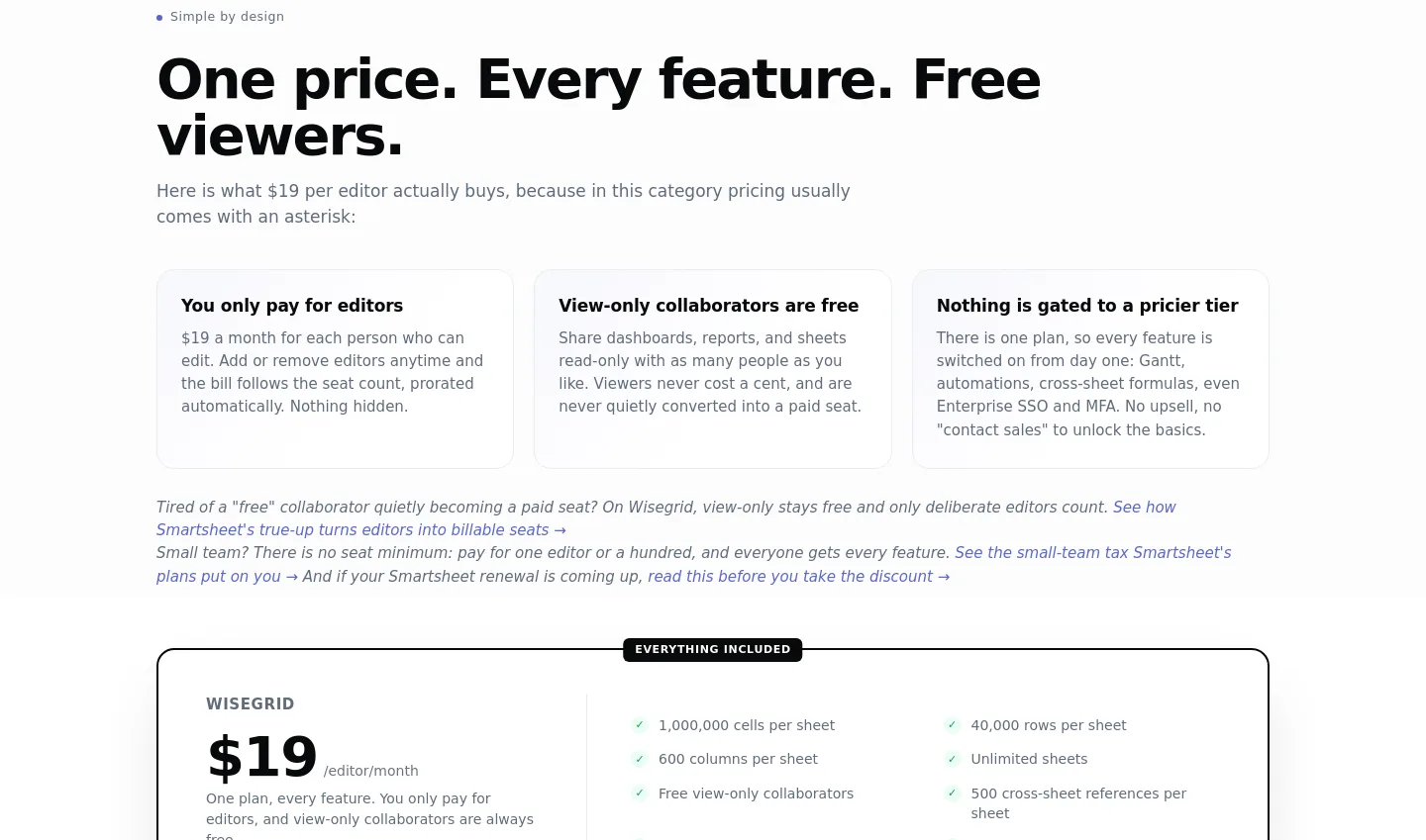 wisegrid.co Pricing section