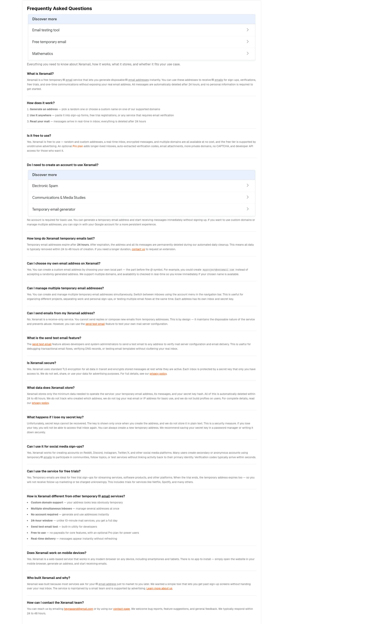 xeramail.com — FAQ