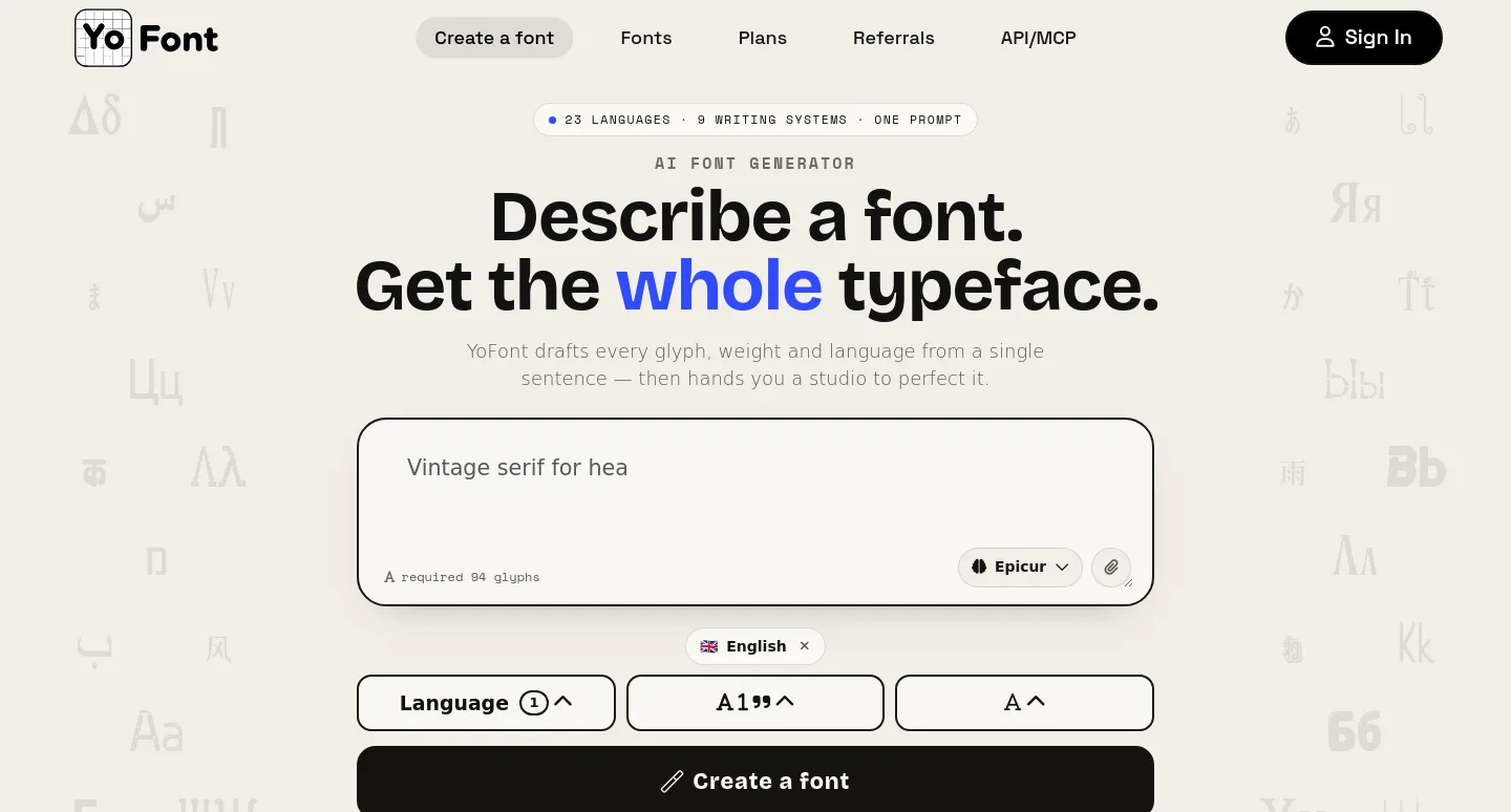 yofont.com — Hero + Features