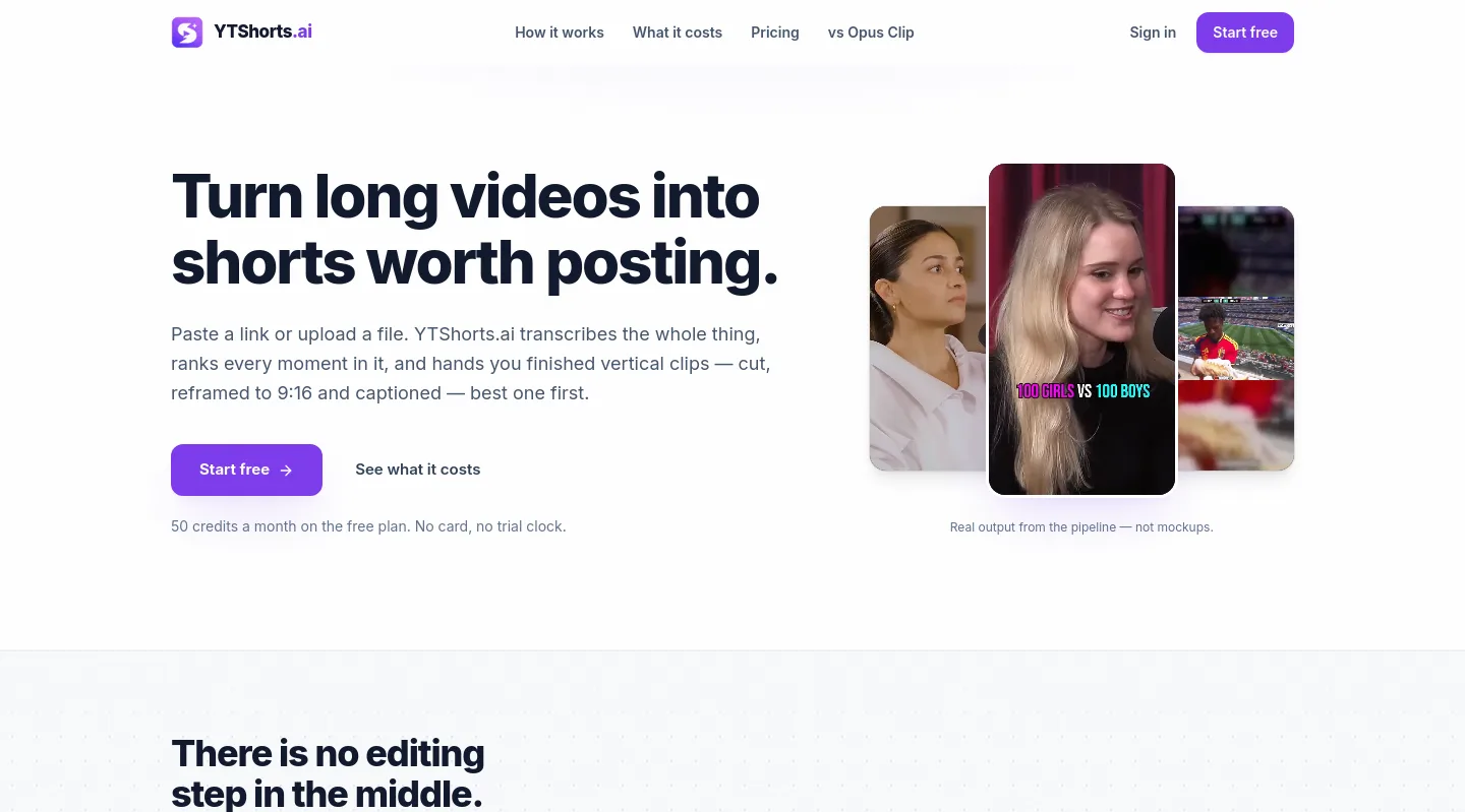 ytshorts.ai — a measured funnel