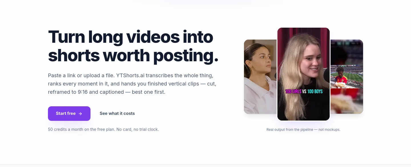 ytshorts.ai — a real Hero section
