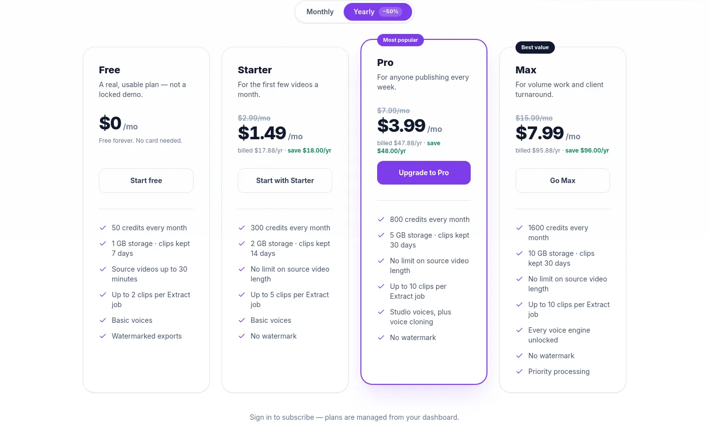 ytshorts.ai Pricing section