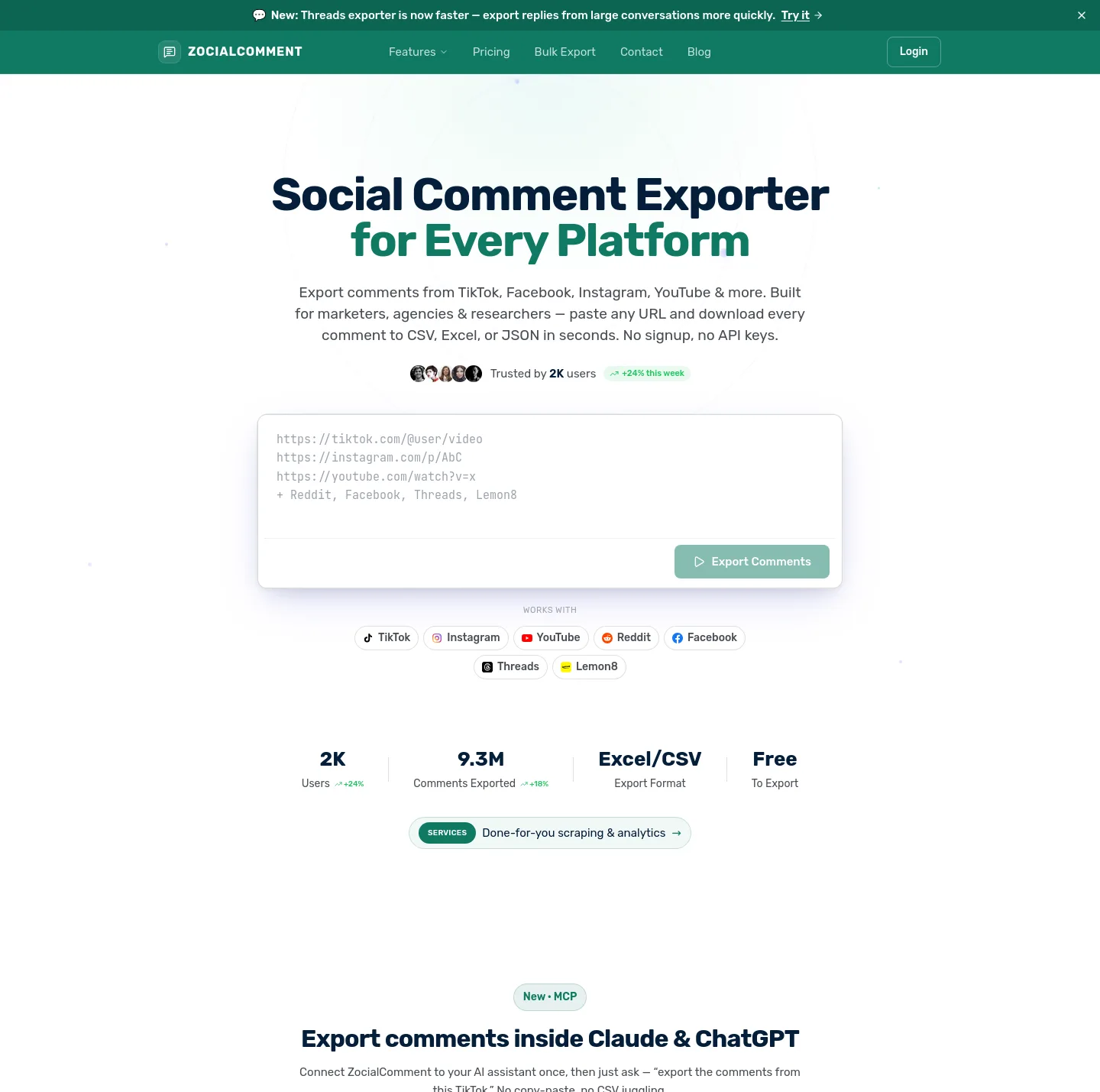 zocialcomment.com — Hero + Logo Wall + Pricing + FAQ