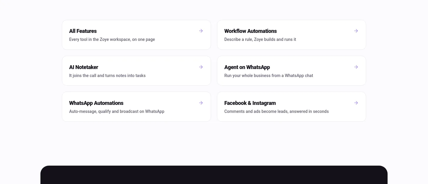 zoye.io Features section